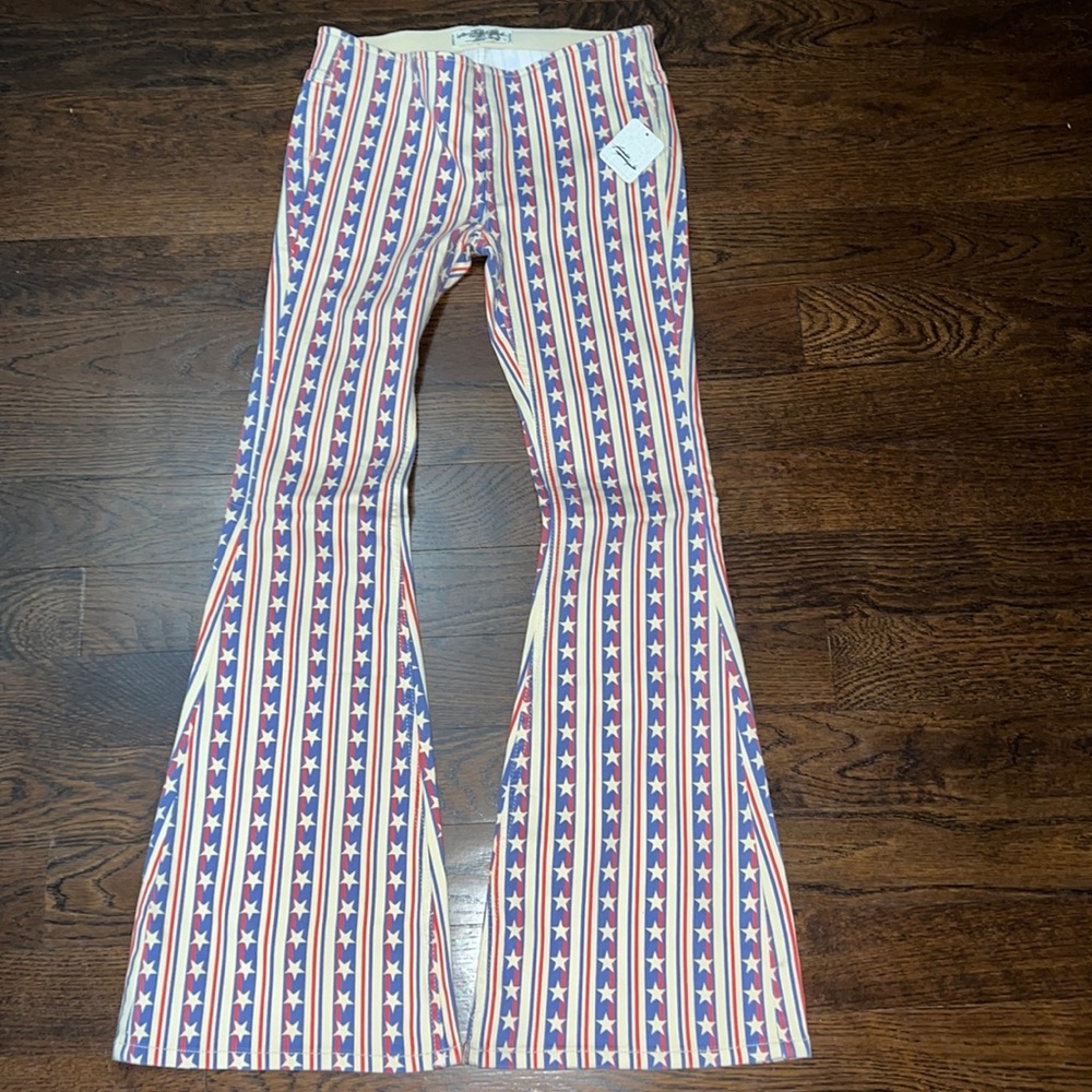 NWOT FREE PEOPLE STARS & STRIPES PENNY PULL ON FLARE JEANS AMERICANA Z569 - Picture 3 of 7
